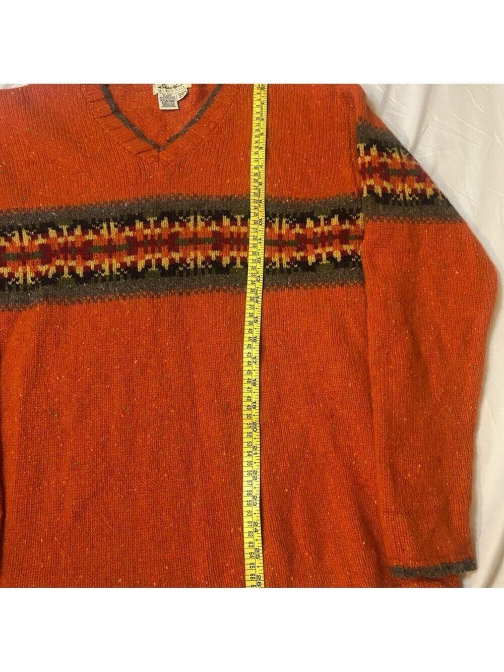 Vintage Eddie Bauer Medium Women’s Wool Blend Sweater Orange V-Neck Sweater Y2K - Picture 5 of 11